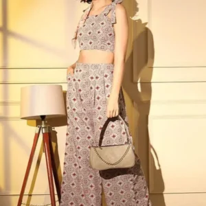 Beige Beautiful Printed Designer Readymade Co-Ords Set Collection