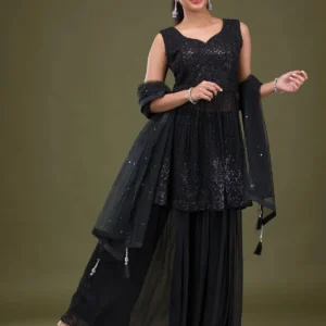 Black Cutdana Georgette Readymade Salwar Suit