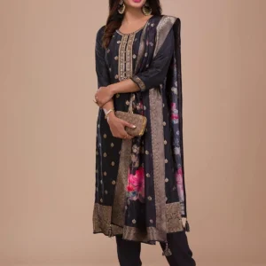 Black Zariwork Art Silk Readymade Salwar Suit