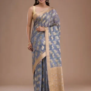 Grey Printed Tissue Saree