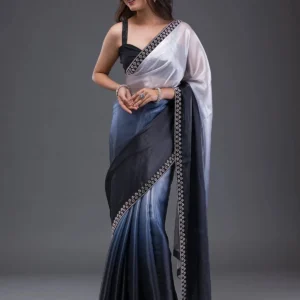 Grey Stonework Satin Saree