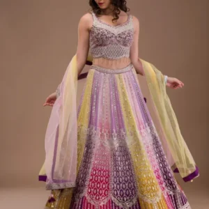 Lavender Mirrorwork Georgette Readymade Lehenga