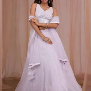 Lavender Sequins Net Readymade Lehenga