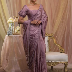 Lavender Stonework Crepe Designer Saree