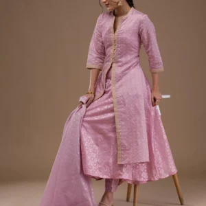 Mauve Zariwork Cotton Blend Readymade Salwar Suit