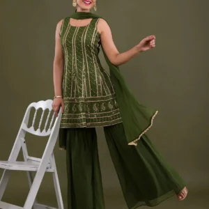 Mehendi Sequins Georgette Readymade Sharara Suit