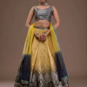 Mustard Mirrorwork Banarasi Readymade Lehenga
