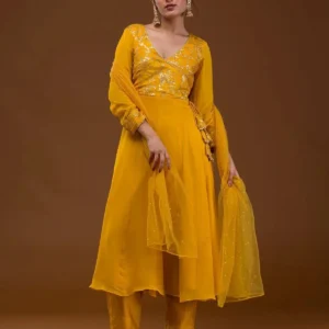 Mustard Sequins Georgette Readymade Salwar Suit