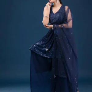 Navy Blue Cutdana Georgette Readymade Salwar Suit