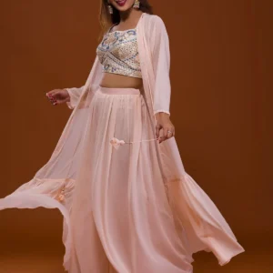 Peach Mirrorwork Georgette Salwar Suit