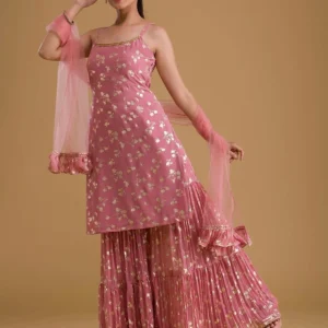 Pink Print Georgette Designer Sharara Suit