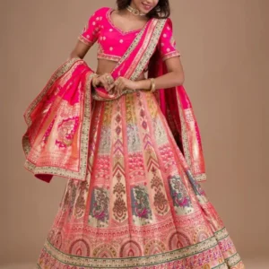 Pink Zariwork Banarasi Readymade Lehenga