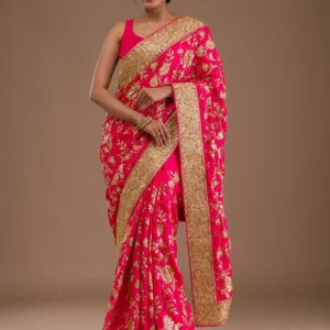 Pink Zariwork Crepe Saree