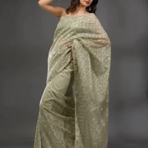 Pista Green Gotapatti Tissue Saree
