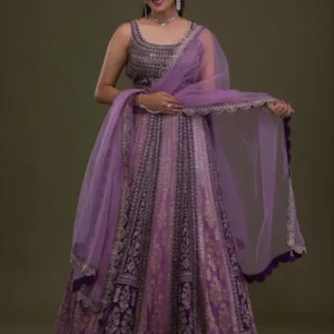 Purple Stonework Georgette Readymade Lehenga