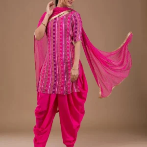 Rani Pink Zariwork Bandhini Readymade Salwar Suit