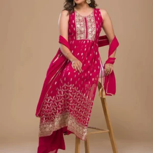 Rani Pink Zariwork Georgette Readymade Salwar Suit