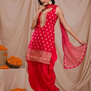 Red Zariwork Banarasi Readymade Salwar Suit