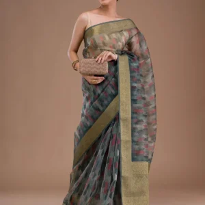Sea Green Printed Tissue Saree