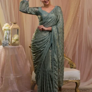 Sea Green Stonework Crepe Designer Saree