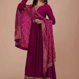 Wine Zariwork Art Silk Readymade Anarkali Suit