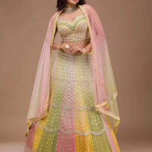 Yellow Mirrorwork Georgette Readymade Lehenga